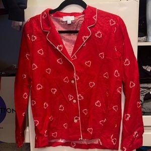 Love by Gap Red Heart Button Down Pajama Shirt Long Sleeve